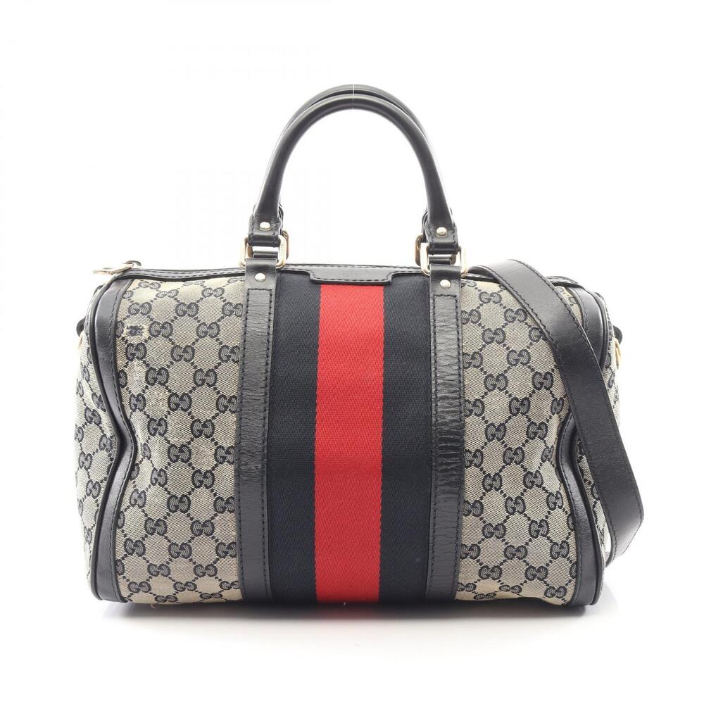 Gucci GG Canvas Handbag Webbing Leather Beige Navy Blue Red